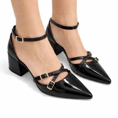 Imagem de Scarpin Sapato Feminino Slingback Salto Grosso Bico Fino Tiras de Five