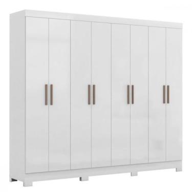 Imagem de Guarda Roupa Casal Paris com Pés 8 Portas MDP Branco Brilho Maxel, Bra