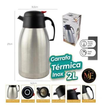 Imagem de Garrafa Térmica 2 Litros Inox Jarra Isotérmica Grande 2000ml Bule Café