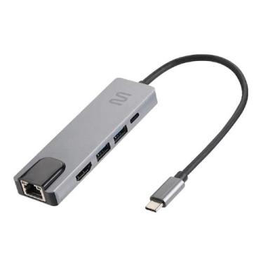Imagem de Adaptador USB-C para RJ45 - HUB Dock USB 5 em 1 - HDMI 4K - Power Deli