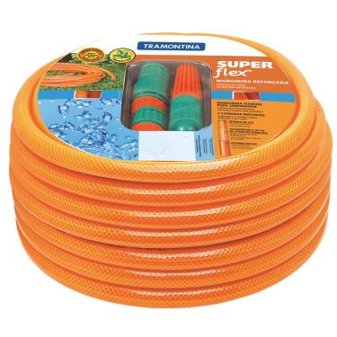 Imagem de Mangueira Tramontina Super Flex de 1/2" com Engates Rápidos e Esguicho - 30m - Laranja