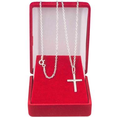 Imagem de Cordão Corrente Masculina Cadeado 70cm Pingente Cruz Crucifixo De Prata 925