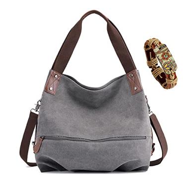 Imagem de Bolsa Feminina Lona Vintage Bolsa de Ombro Casual (Cinza)