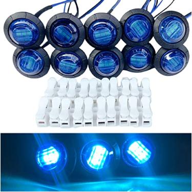Imagem de HyLikota 10 peças azul 3Led 12 V 3/4" LED marcador luzes galinha redondo reboque sinal lateral luz bala para trailer ATV UTV RV Van Pickup 12 V