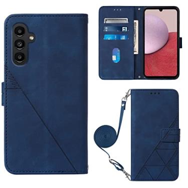 Imagem de Capas de telefone em relevo de negócios Samsung Galaxy A14 A 14 5G Capa de couro slots de cartão de luxo clipe de carteira à prova de choque capa de telefone Samsung A14 5G capas (azul, Samsung A14 5G)
