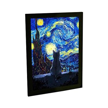 Imagem de BHARDO Quadro Decorativo A3 Gato Noite Estrelada Van Gogh