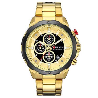 Imagem de Relógios masculinos, calendário analógico de quartzo CURREN, relógio de pulso para homens, pulseira de aço inoxidável à prova d'água moderna, Dourado, Movimento de quartzo