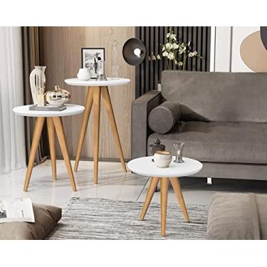 Imagem de conjunto 3 mesas sala retrô pés palito, centro, lateral e apoio havana - branco - Comprar Moveis Em Casa