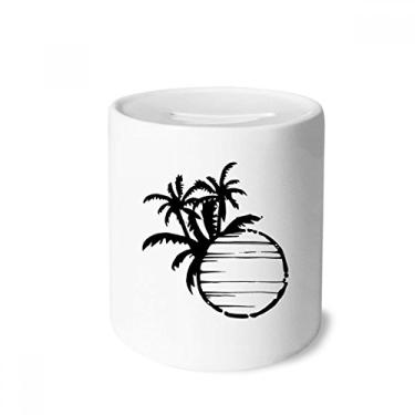 Imagem de DIYthinker Caixa de moeda preta com contorno de coqueiro, porta-moedas de cerâmica, presente de coqueiro