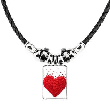 Imagem de DIYthinker Colar de coração vermelho em forma de coração dia dos namorados joia torque pingente de corda de couro