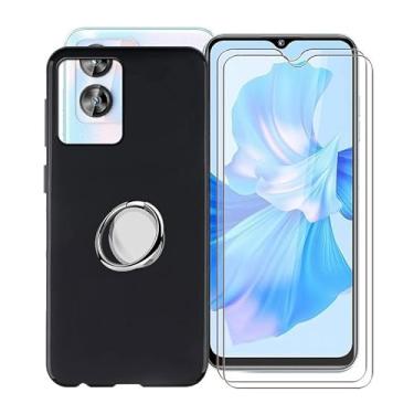 Imagem de ZXLZKQ Capa preta para OUKITEL C35 (6,5 polegadas) com 2 protetores de tela + suporte de anel magnético de 360°, capa protetora fina à prova de choque capa de telefone de silicone macio para OUKITEL C35