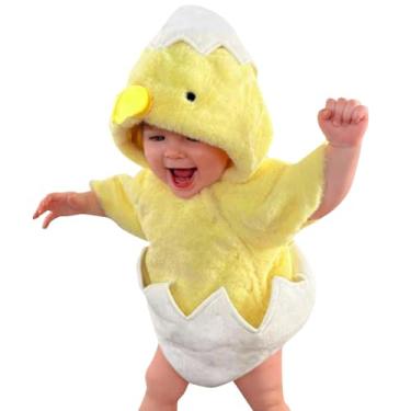 Imagem de Fantasia de galinha de lã para bebês, macacão com capuz, macacão infantil de flanela e desenho animado adequado para a pele, Amarelo, 3-6 Meses