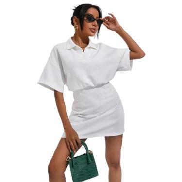 Imagem de Camisa Feminina Solid Drop Shoulder Dress (Color : White, Size : CH)