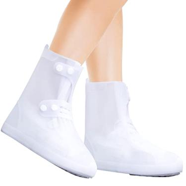 Imagem de Capas para sapatos de chuva | Capas impermeáveis para sapatos para homens e mulheres | galochas reutilizáveis (branco - médio)