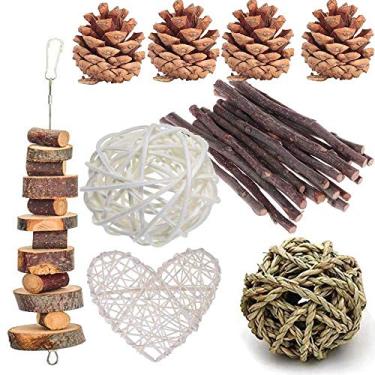 Imagem de Brinquedos para mastigar coelhos, brinquedos de mastigar dentes de coelho orgânico natural bolo de grama de madeira de maçã ideal para coelho, chinchila, porquinhos-da-índia, hamsters, moagem de