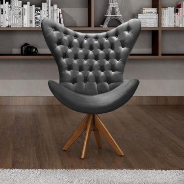 Imagem de Poltrona Alice Egg Capitonê Cadeira Botonê Giratória Recepção, Escritório Cinza grafite