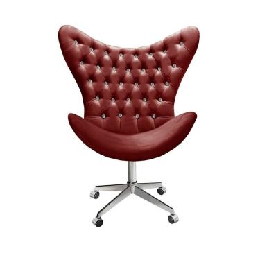 Imagem de Poltrona Alice Strass Cadeira Egg Capitonê Giratória com Rodízios Recepção, Escritório Bordô