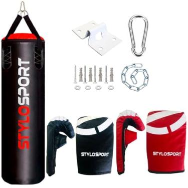 Imagem de SACO DE PANCADA 120CM + 2 LUVAS DE TREINO BATE SACO + SUPORTE (1 ADULTO VM. 1 INFANTIL PT.)