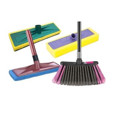 Imagem de Kit Limpeza Vassoura + Esponja Lava Azulejo + Limpa Vidro + Passa Cera Sem Cabo