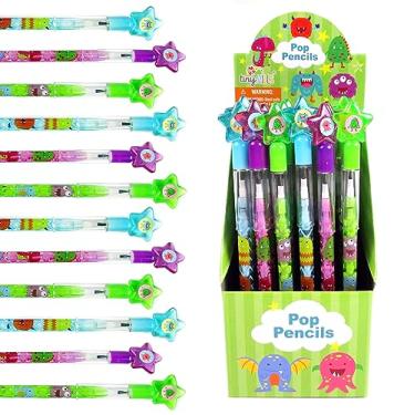Imagem de TINYMILLS 24 lápis empilháveis monstros multipontos com borracha para festa de Halloween, prêmio, carnaval, brindes, recompensas para sala de aula