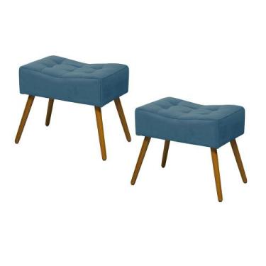 Imagem de Kit 02 Puffs Banqueta Retangular Suede Liso Azul Royal - DS Móveis