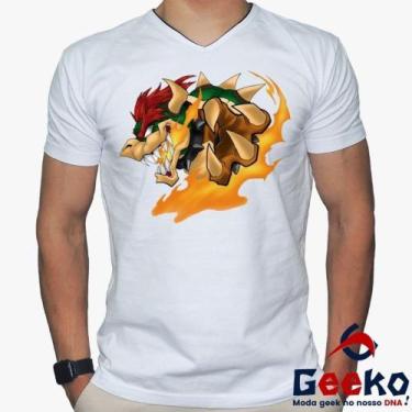 Imagem de Camiseta Bowser 100% Algodão Mario Bros Geeko, Branco gola v, G