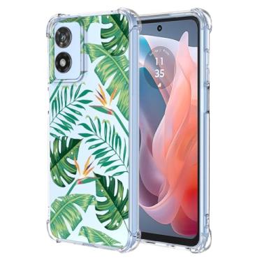 Imagem de JDYGWK Capa para Moto G Play 4G 2024 com estampa floral transparente, TPU macio, fina, leve, à prova de choque, capa protetora antiarranhões para Motorola G Play 4G 2024, folhas de palmeira