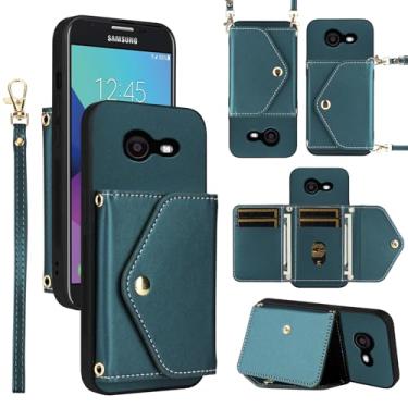 Imagem de Dswteny Capa carteira para Samsung Galaxy J7 Prime 2017 J 7 Skypro Sky Pro J7V V S727VL com alça de ombro, suporte para cartão de crédito de couro para Halo 7J Perx J7prime mulheres homens verde