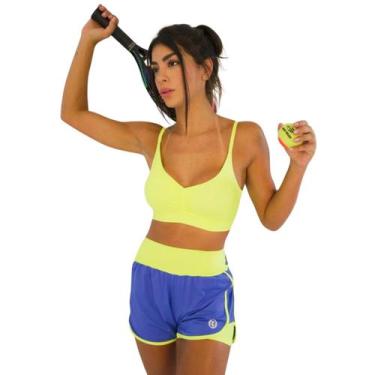 Imagem de Short Duplo Fitness Academia Feminino Beach Tennis LaBrun, M, Amarelo
