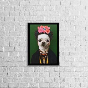 Imagem de Quadro Pincher a La Frida 24x18cm - com vidro - Quadros On-line, Madei