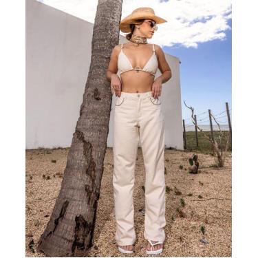 Imagem de Calça jeans feminina reta cintura alta com aplicação - ana castela 243