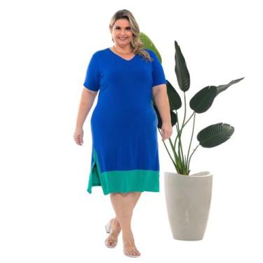 Imagem de Vestido Feminino Plus Size Bicolor gola V Confy Malha Verão - Curvy Pl