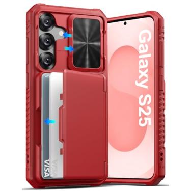 Imagem de ATATOO Capa carteira para Samsung Galaxy S25, suporte de cartão embutido (loja de 3 a 5 cartões) e capa de lente deslizante, proteção de grau militar, capa protetora de silicone resistente para