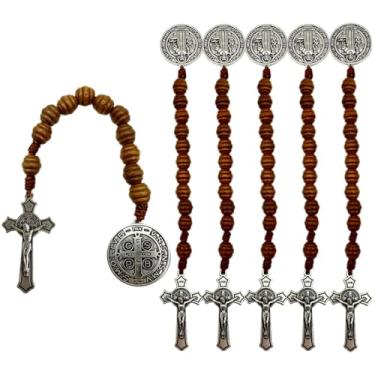 Imagem de BONITTER Pacote com 6 Medalla de San Benitol e Crucifixo, 22 cm, Bolso, Medalha de São Bento, Bolso, Rosário, Cruz Católica de Madeira Marrom, 9.0 Inches, Madeira, Sem Pedra Preciosa
