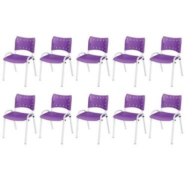 Imagem de Cadeira Iso Base Branco Escola, Escritório Violeta Kit 10 Un - LAURALA