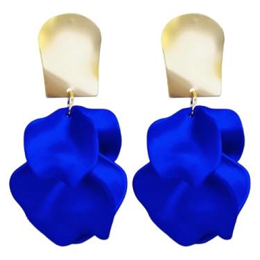 Imagem de QUSIJIA Brincos femininos elegantes elegantes com pétala de rosa vermelha com borla floral exagerada fosco para verão e praia, trumpet, Acrílico, Sem pedra preciosa