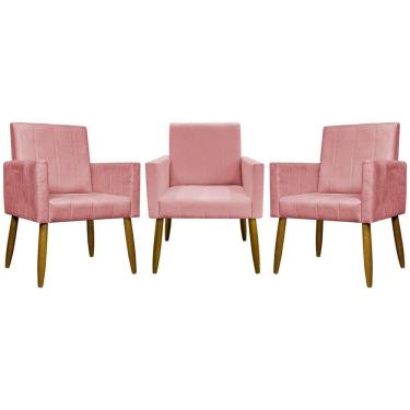 Imagem de Kit 3 Poltronas Decorativas Confortáveis Mari - Rosê Suede