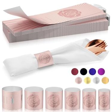 Imagem de ChilStikUni Faixa De Guardanapo Reutilizável Material Polímero, Sem Cola, À Prova Rasgos, Resistente Água E Óleo, Conjunto 100 Faixas (Cor Frontal Ouro Rosa Verso Prata), 6 Tamanhos Ajustáveis Anéis