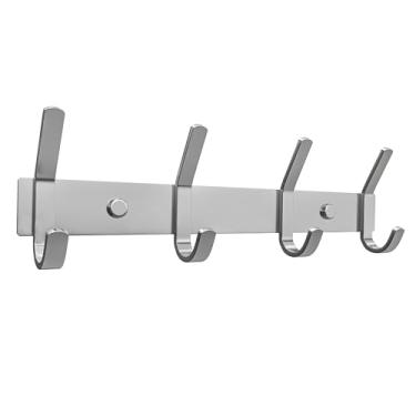 Imagem de SAYONEYES Suporte de parede para cabide – Trilho de gancho de aço inoxidável de 30 cm de níquel escovado com 4 ganchos de revestimento duplo resistentes – cabide de parede para entrada, banheiro