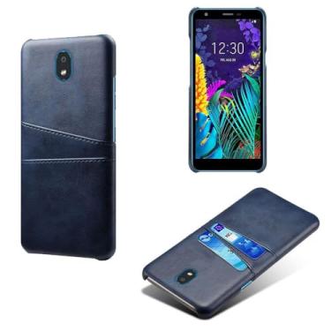 Imagem de Capas Compatível com LG K30 (2019),Caso de couro PU-Tampa de telefone a prova de choque com 2 slots de cartão,Proteção anti-impressão digital e anti-gota-Blue