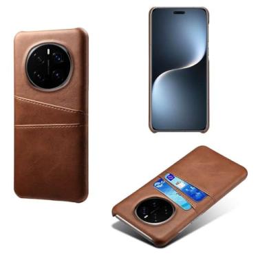 Imagem de Capas Compatível com Honor Magic7 Pro,Caso de couro PU-Tampa de telefone a prova de choque com 2 slots de cartão,Proteção anti-impressão digital e anti-gota-Brown