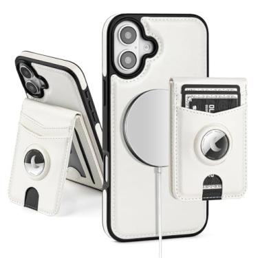 Imagem de SkyEagle Capa carteira compatível com MagSafe iPhone 16 Plus com suporte para AirTag, 2 em 1, couro sintético, magnético, destacável, com bloqueio de RFID, suporte para cartão de crédito, capa flip