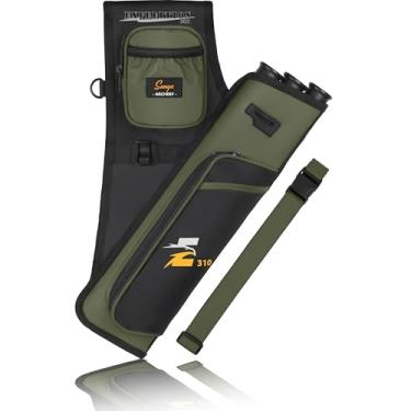 Imagem de SUNYA Aljava de quadril de tiro com arco para flechas. Inclui suporte de flecha de 3 tubos, bolsos de acessórios e cinto. Adequado para prática de arco composto e recurvo. (Verde militar)