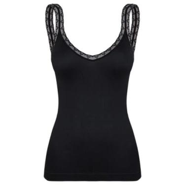 Imagem de Blusinha Lupo Regata Loba Sem Costura Com Renda Feminina, M, Preto