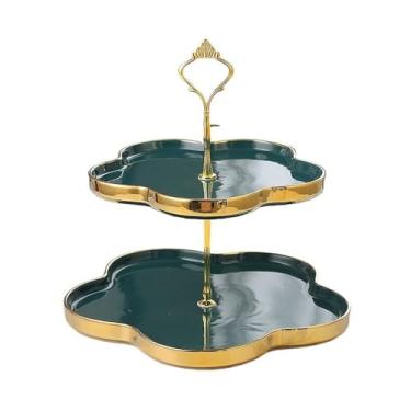 Imagem de Suporte de bolo de cerâmica para sobremesa, suporte criativo de camada dupla, prato de frutas, suporte de bolo, parte de aniversário, mesa de sobremesa para casamento, aniversário, chá, festa, bolo