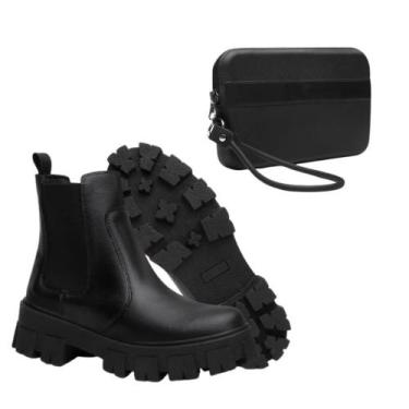 Imagem de Bota Feminina Cano Curto Chelsea Tratorada + Carteira Casual - Valenti