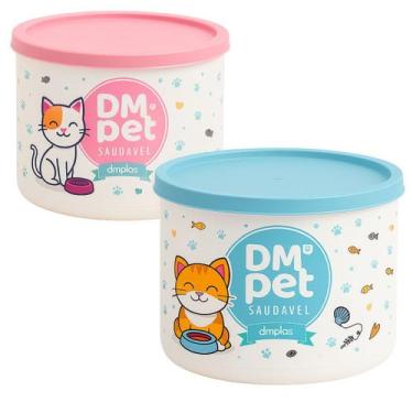 Imagem de Kit 2 Potes de Ração - DMPLAS, Gata + Gato, Rosa + Azul