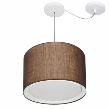 Imagem de Lustre Pendente Cilíndrico Com Desvio De Centro Vivare Md-4306 Cúpula Em Tecido 40x30cm - Bivolt Café 127/220v