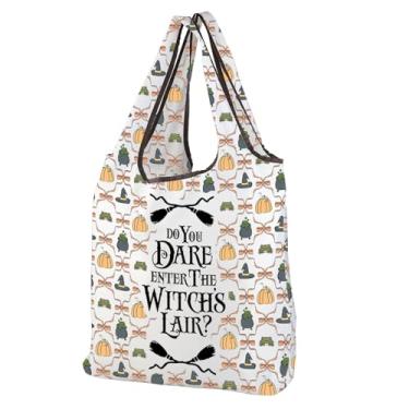 Imagem de CMNIM Bolsa de compras de bruxa de Halloween, presentes de Halloween para mulheres, bolsa de terror Do You Dare Enter the Witch's Lair, bolsa dobrável (251013 Do Lair F)