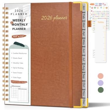 Imagem de Agenda acadêmica 2025-2026, agenda semanal e mensal de julho de 2025 a junho de 2026, 21,6 cm x 28 cm livro de compromissos horários de couro de capa dura com abas, planejadores diários em espiral